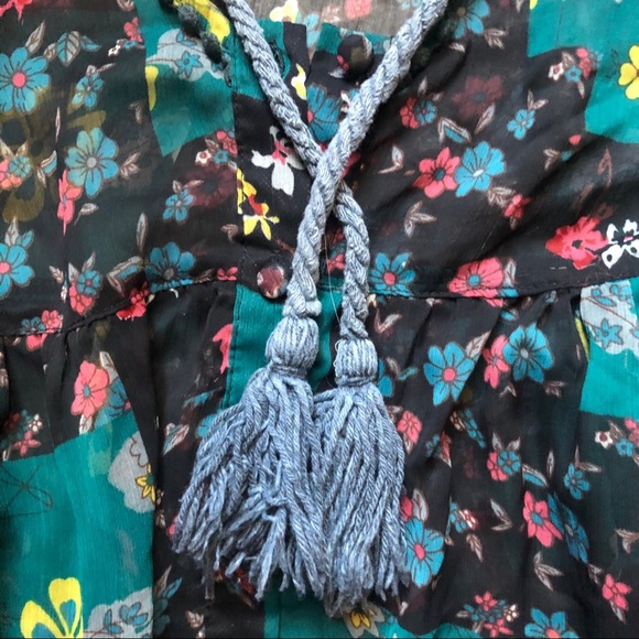 Love stitch patchwork floral overlay babydoll tunic dress in green black. Size S - Picture 4 of 7